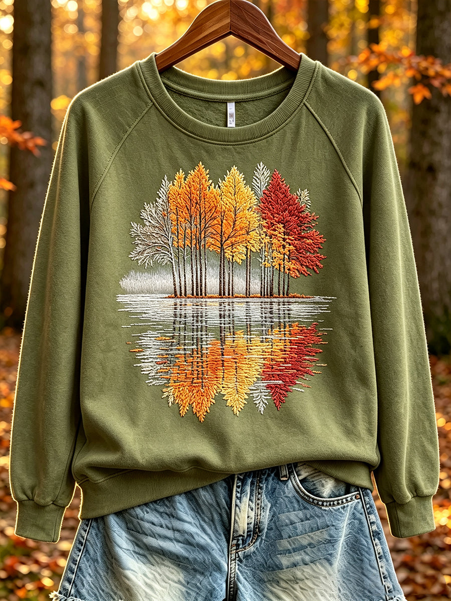 Naisten Vintage Syksy Puut Tulosta mukava Raglan Dleeve Sweatshirt