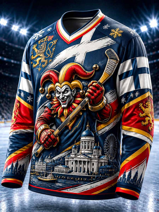 Miesten Helsingin Jokerit-jääkiekkotulosteinen collegepaita