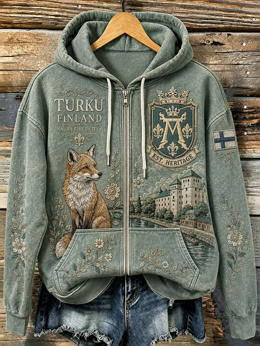 Naisten kaupungin matkamuisto Graafinen pitkähiha Zip-Up Sweatshirt