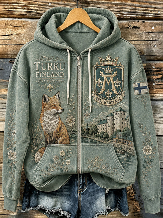 Naisten kaupungin matkamuisto Graafinen pitkähiha Zip-Up Sweatshirt
