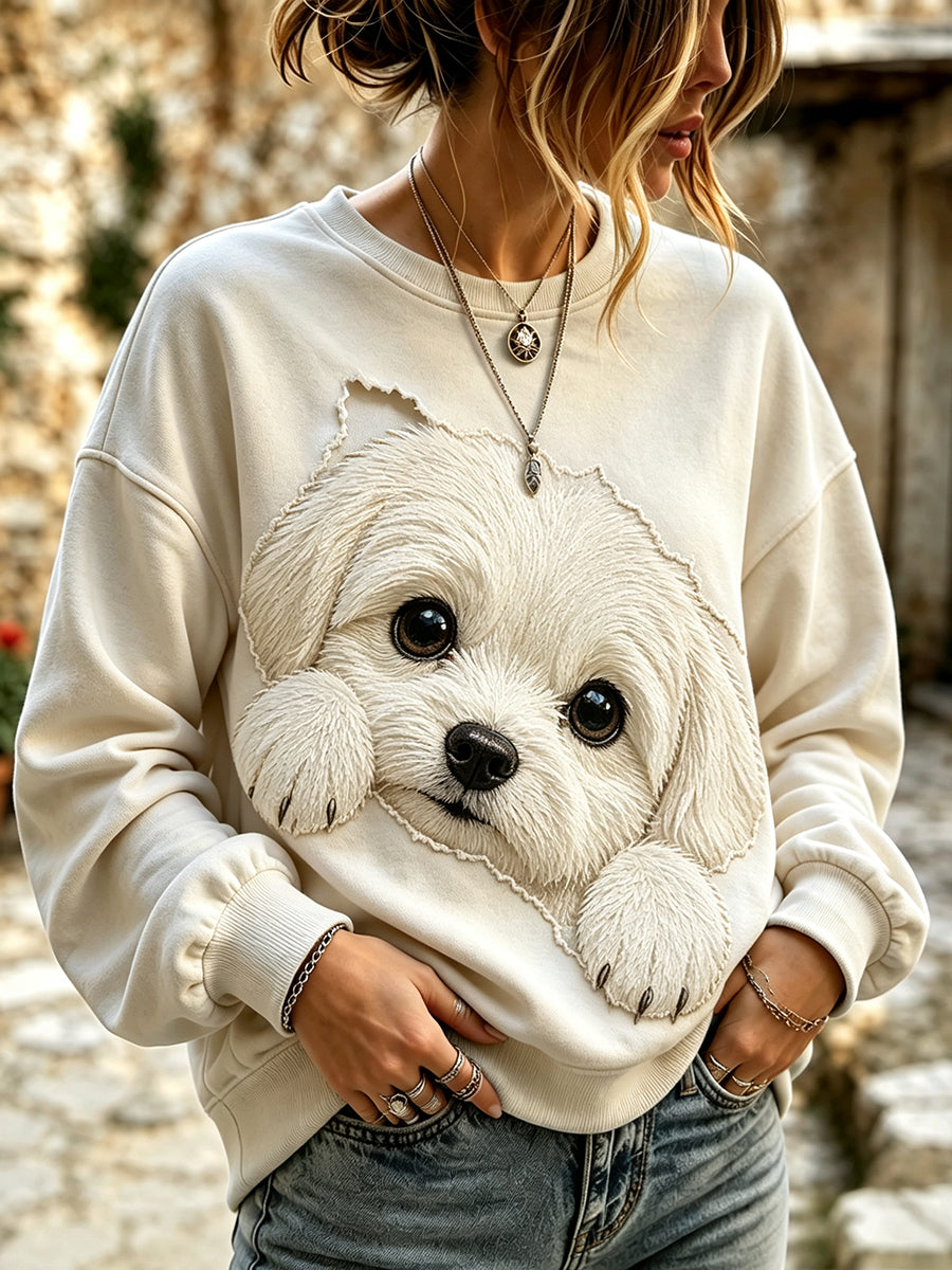 Naisten söpö Peeking Maltan koira tulosta viihtyisä Sweatshirt