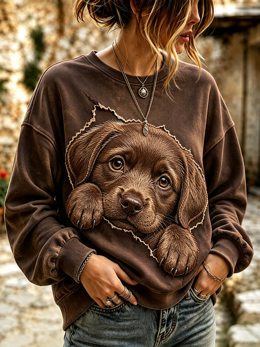 Naisten söpö Peeking Chocolate Labrador Retriever Tulosta viihtyisä Sweatshirt