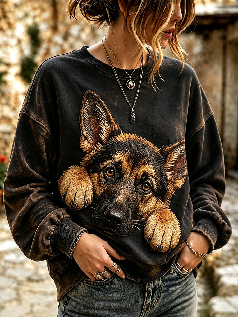 Naisten söpö Peeking Saksanpaimenkoira Tulosta Viihtyisä Sweatshirt