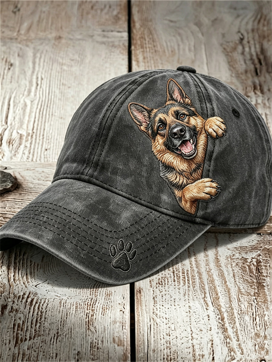 Unisex Funny Peeking Saksanpaimenkoira Koira & Pussu Print Cap: