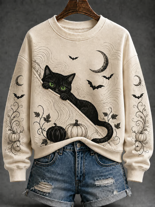 Naisten Halloween Cat säännöllinen Sweatshirt