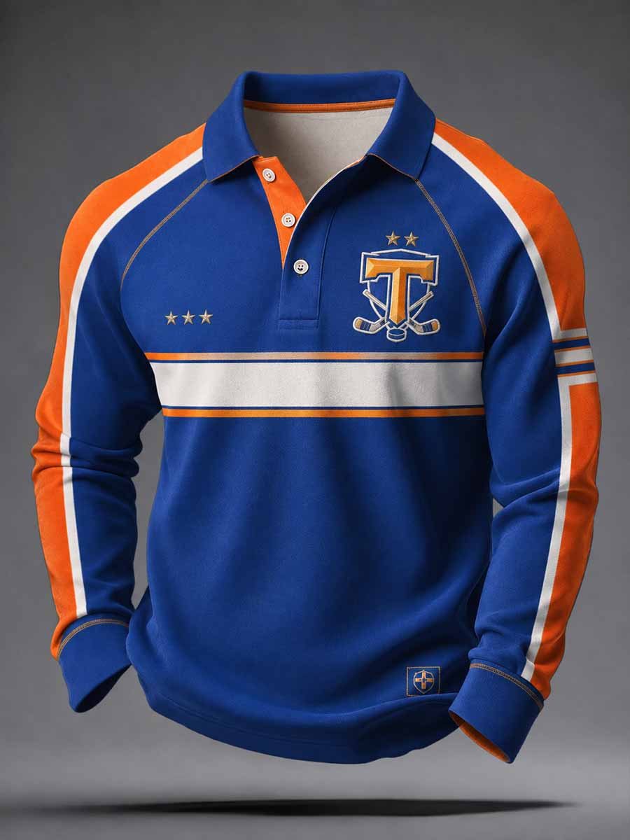 Miesten Retro Ice Hockey muisto kuvio Tulosta pitkähiha Polo paita