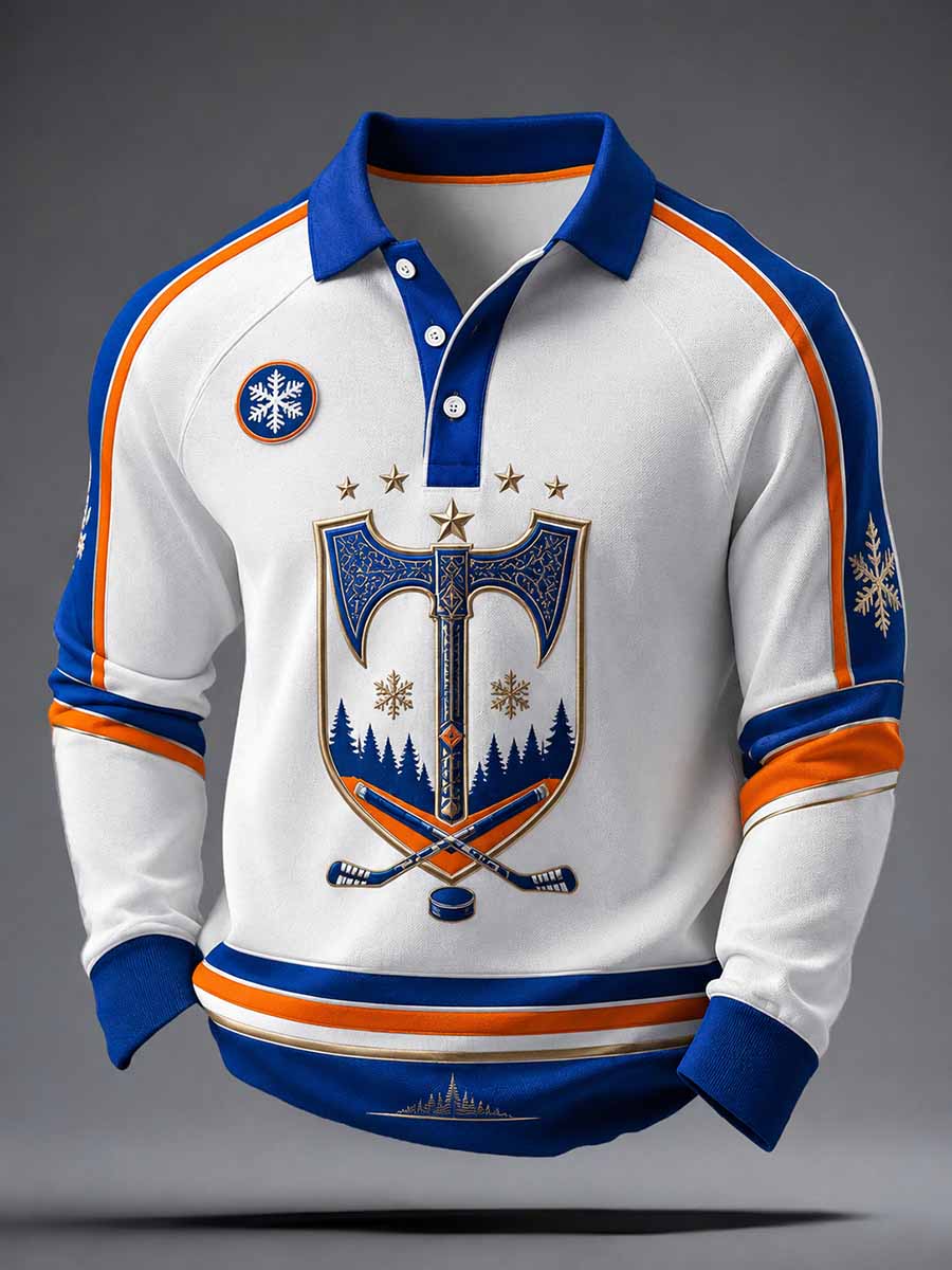 Miesten Retro Ice Hockey muisto kuvio Tulosta pitkähiha Polo paita