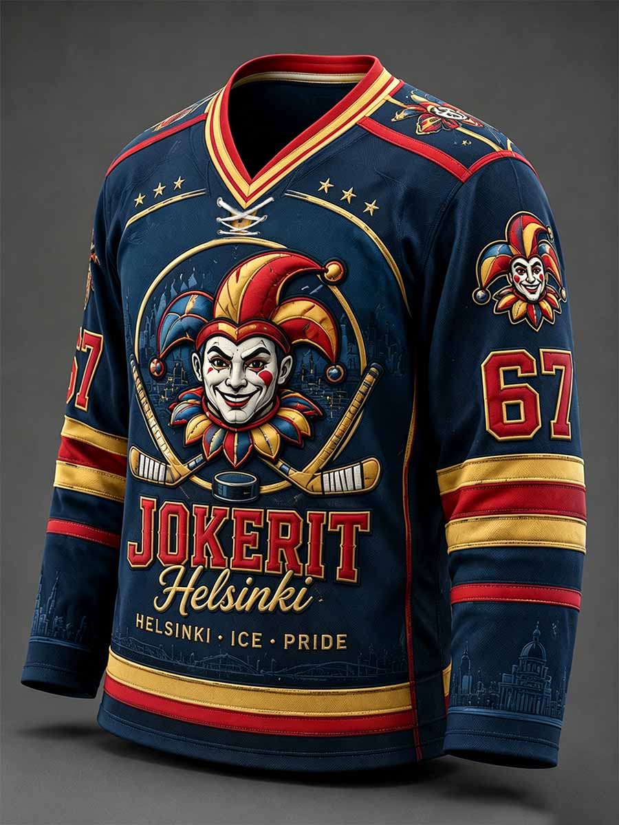 Miesten Retro Jokerit Helsinki Hockey Muistomerkki Tulosta pitkihihin