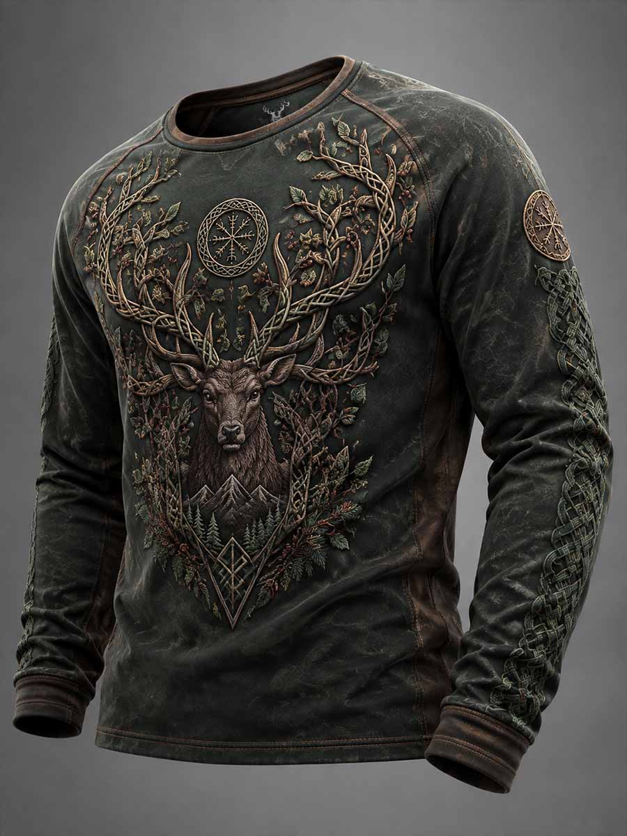 Miesten Retro Viking Forest Deer Print Sweatshirt