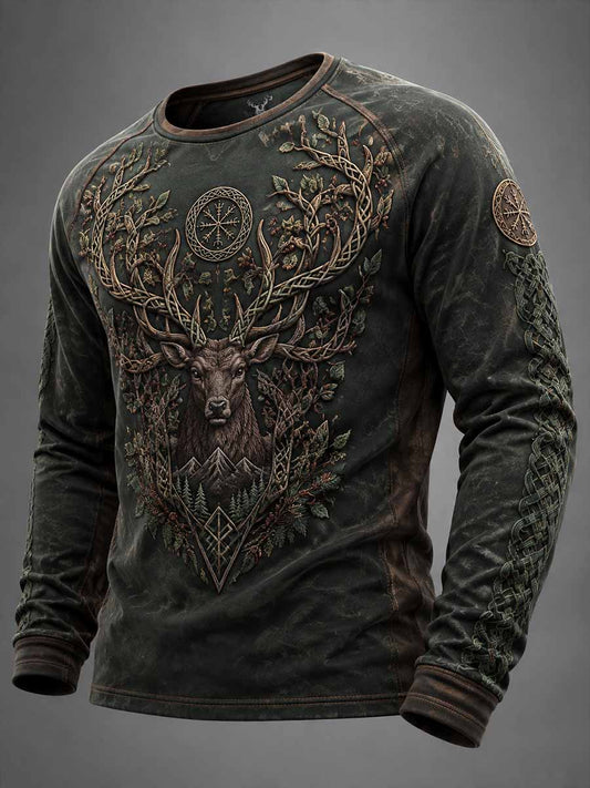 Miesten Retro Viking Forest Deer Print Sweatshirt