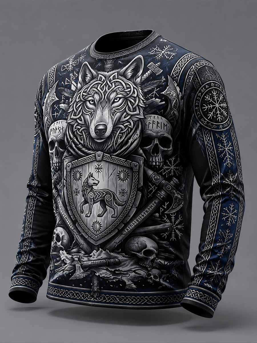 Miesten Retro Viking Forest Wolf Print Sweatshirt