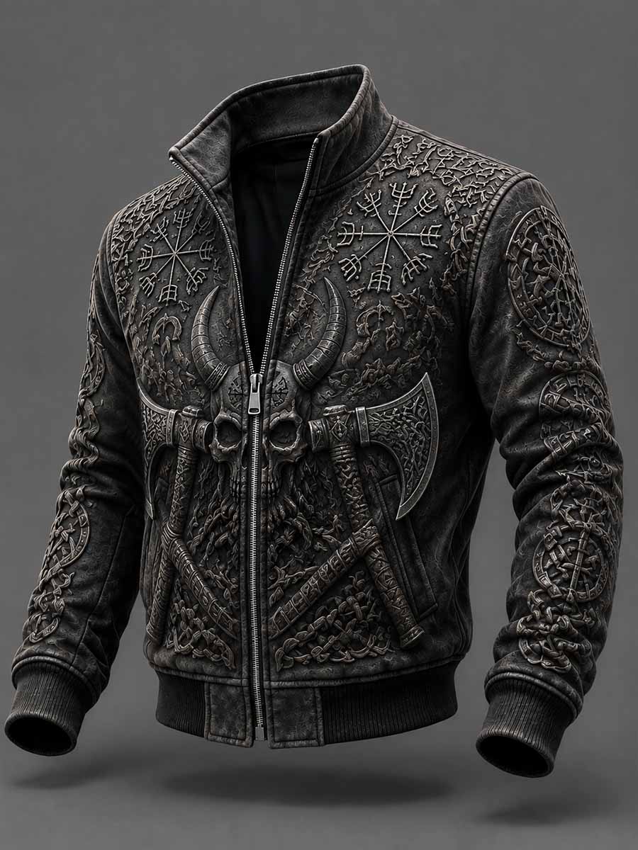 Miesten Vintage Viking Forest Skull Print Takki
