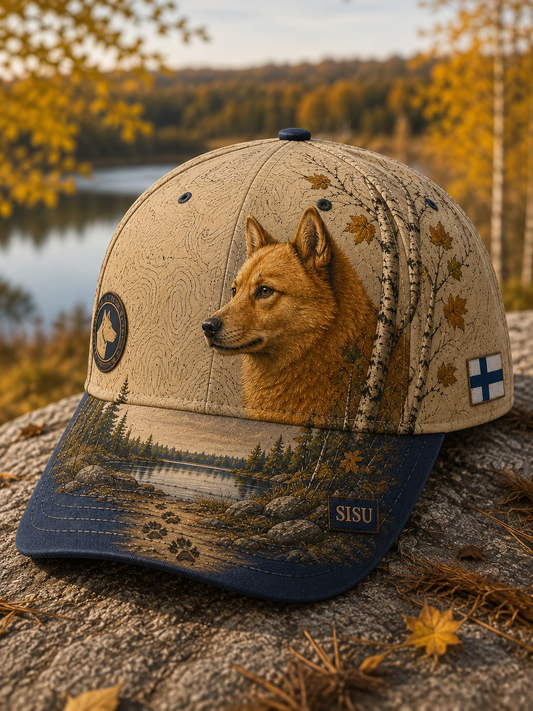 Suomalainen taidetilkkutyylinen retroprintti unisex-hattu