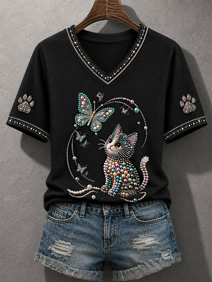 Naisten söpö kissa tulostaa kissa rakastajat aiheuttavat V-Neck Tee