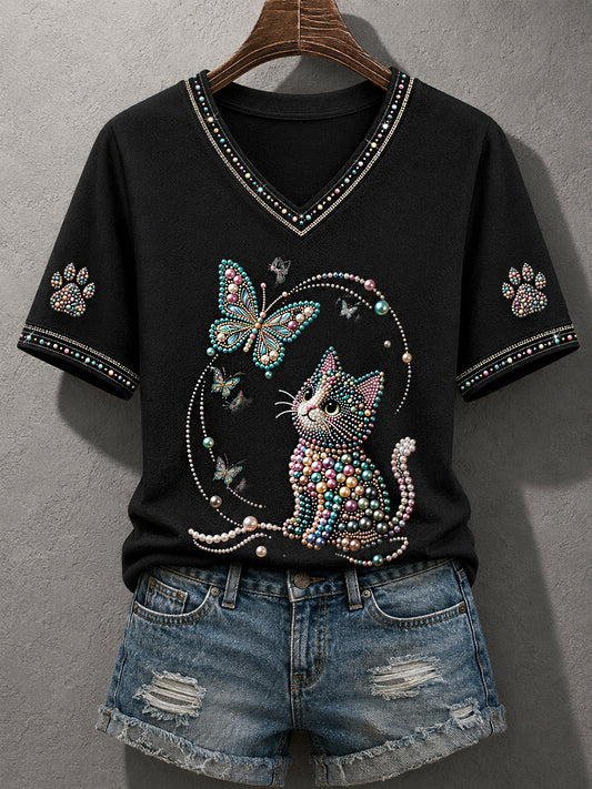 Naisten söpö kissa tulostaa kissa rakastajat aiheuttavat V-Neck Tee