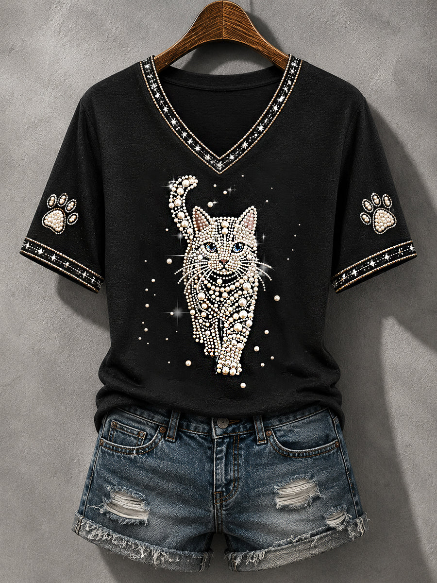 Naisten kissa tulostaa kissa rakastajat aiheuttavat V-Neck Tee