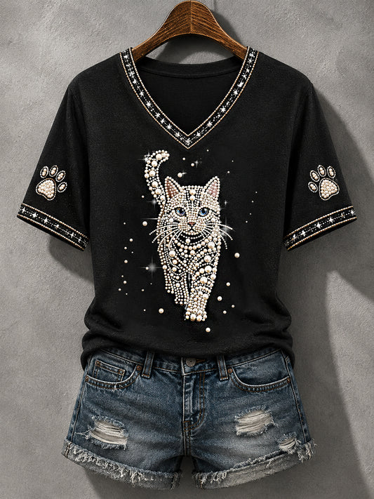 Naisten kissa tulostaa kissa rakastajat aiheuttavat V-Neck Tee