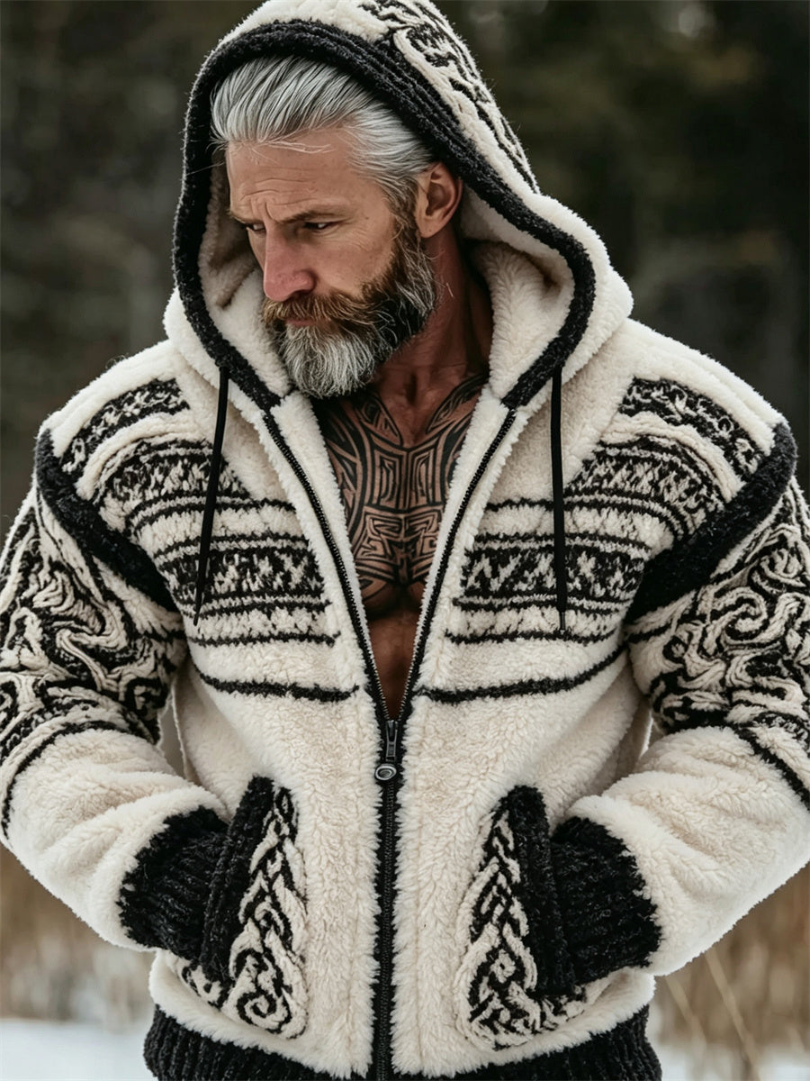 Miesten Vintage Viking Celtic solmu Tulosta täysi Zip Cozy Flannel Hoodie.