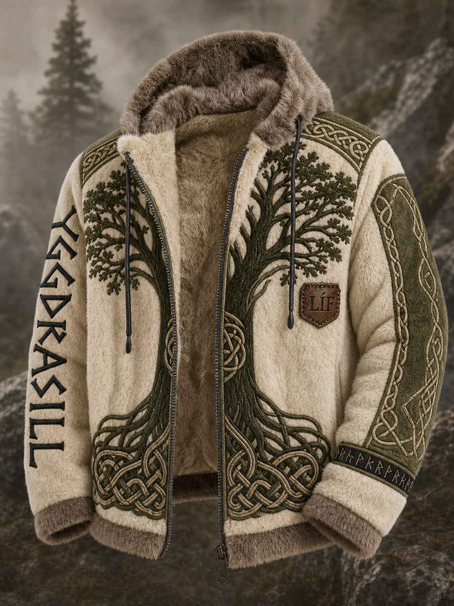 Miesten retro viikinkikulttuurin taidepainos, rento ja mukava flanellinen huppari