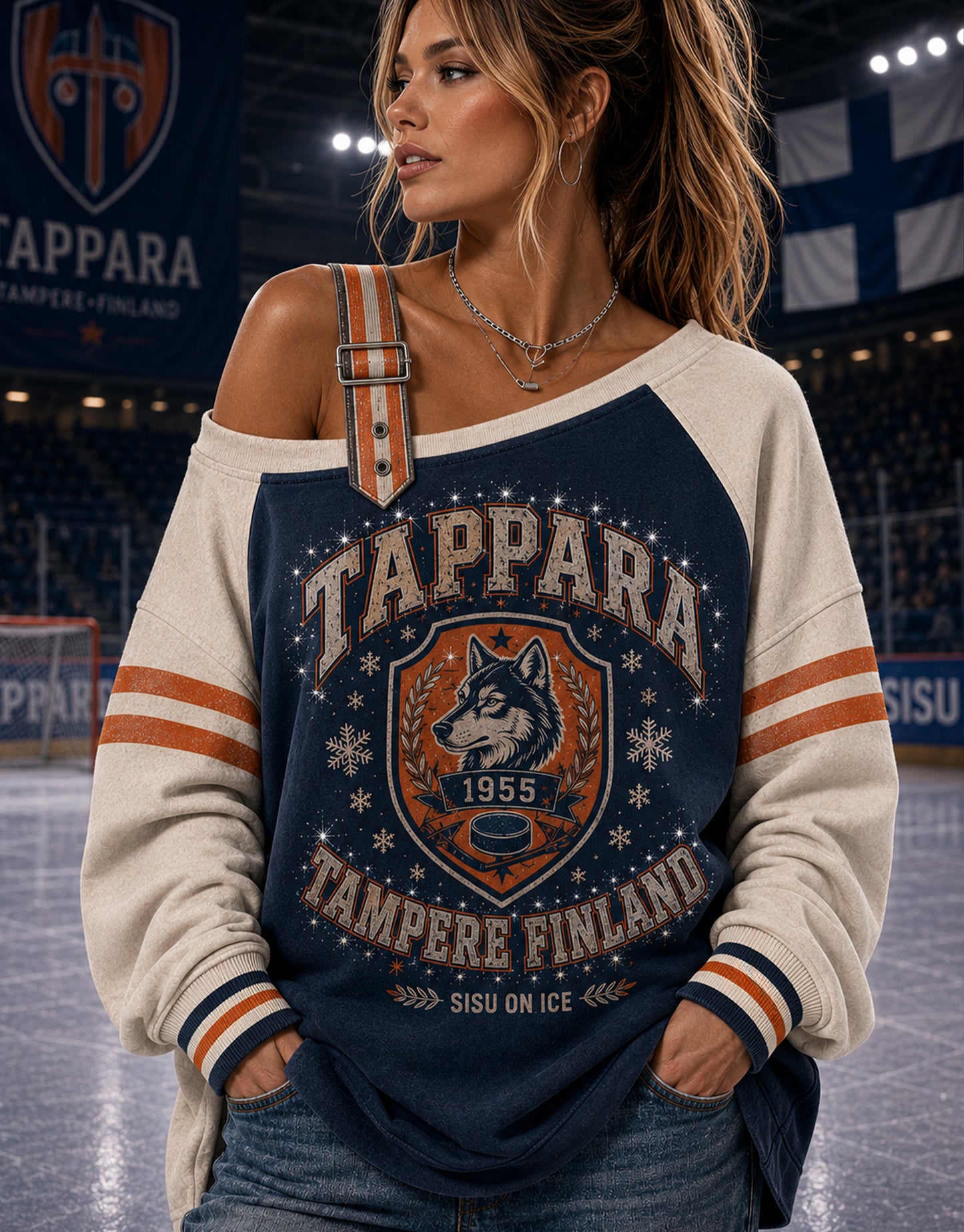 Naisten Suomen Jääkiekko Tappara Off-Shoulder Huppari