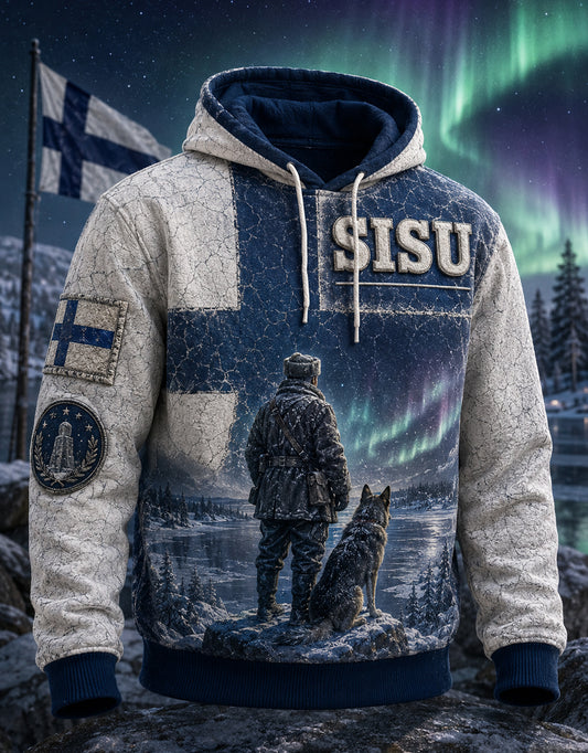 Miesten suomalainen veteraani Sisu pitkähihainen huppari