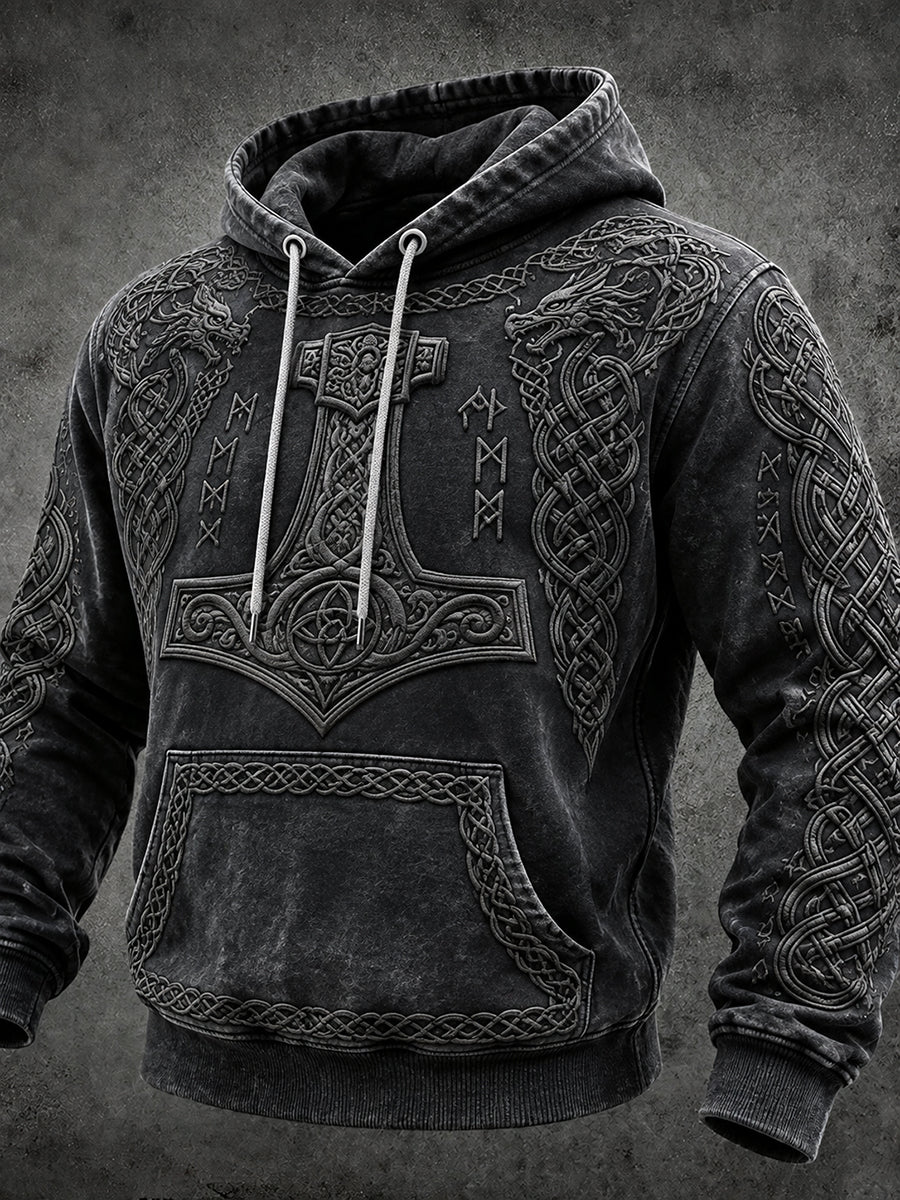 Miesten Vintage Viking Inspiroitu kelttinen tulostus Vintage Cozy Huppari