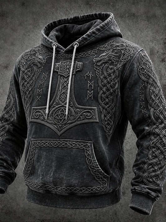 Miesten Vintage Viking Inspiroitu kelttinen tulostus Vintage Cozy Huppari