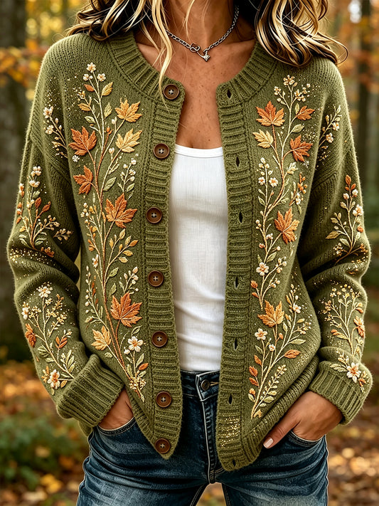 Naisten Vintage Fall Leaves Tulosta Cozy Cardigana