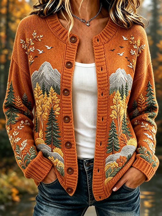 Naisten Vintage Fall maisema kuvio Tulosta Cozy Cardigana