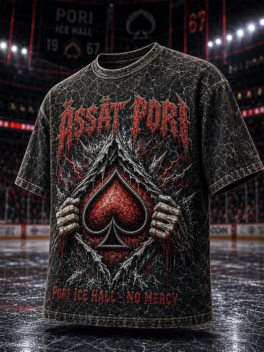 Miesten retro Porin Ässät -suomihokkifani lyhythihainen t-paita