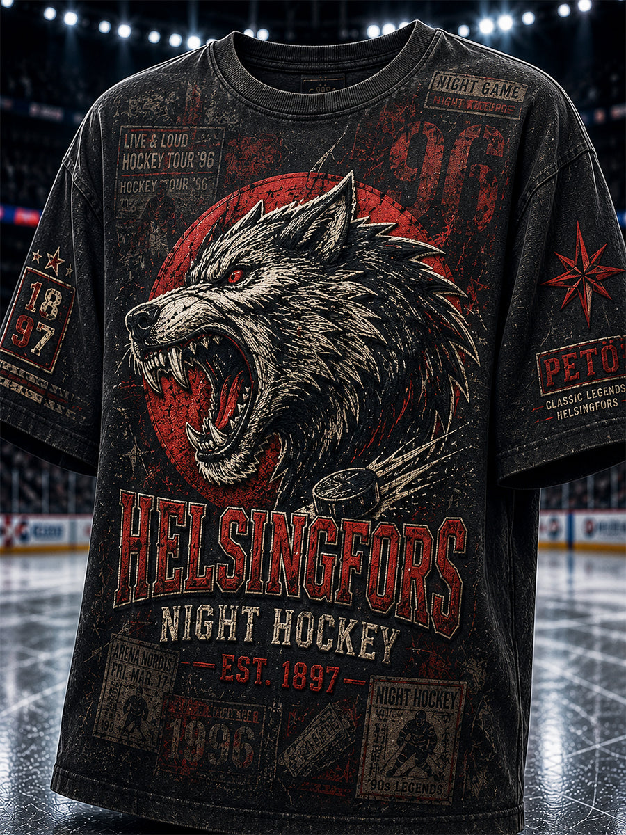 Miesten Retro Suomen jääkiekko HIFK Lyhyhiha T-paiti
