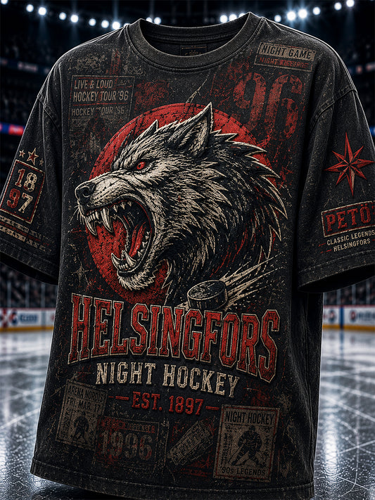 Miesten Retro Suomen jääkiekko HIFK Lyhyhiha T-paiti
