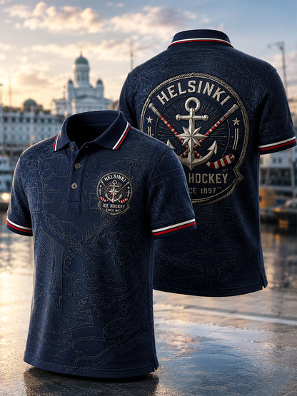 Miesten retro suomalainen jääkiekko HIFK-polkopaita