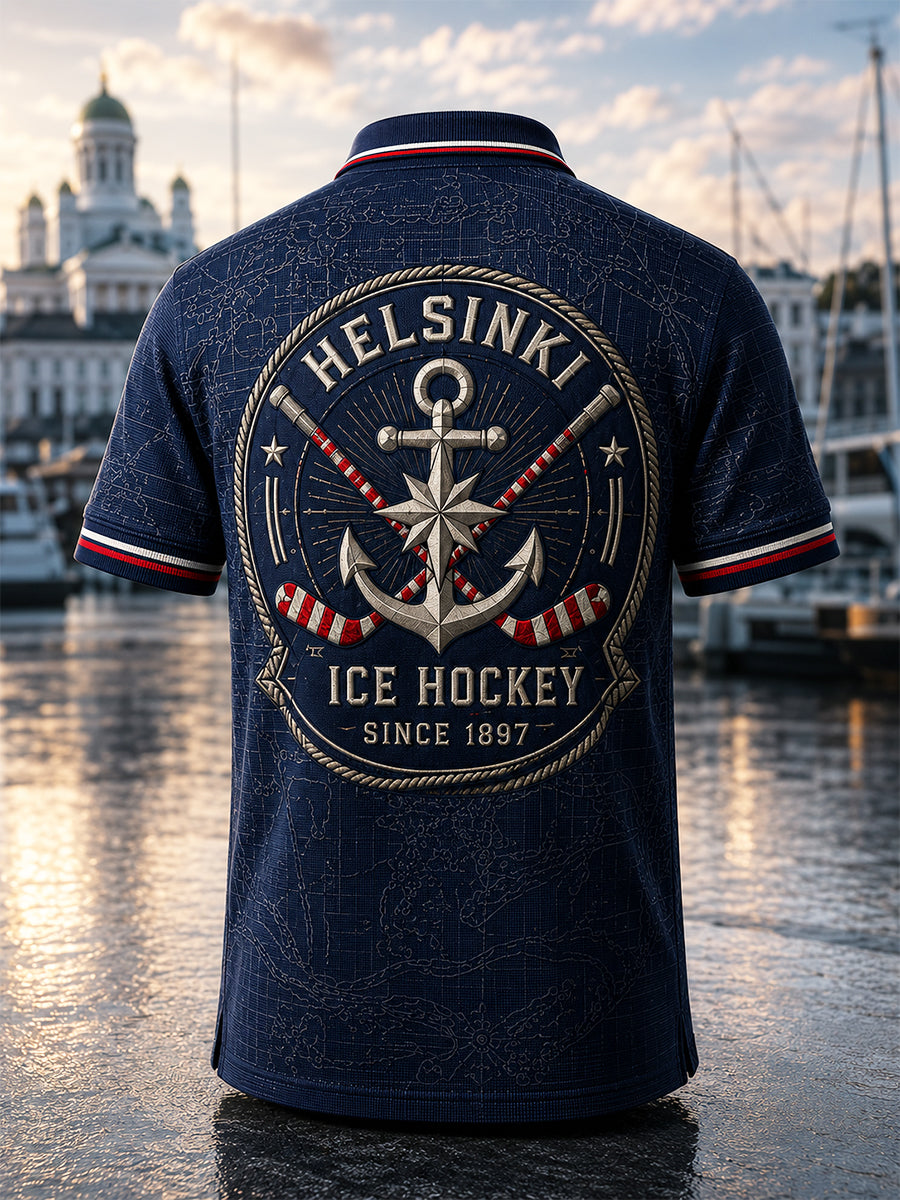 Miesten retro suomalainen jääkiekko HIFK-polkopaita