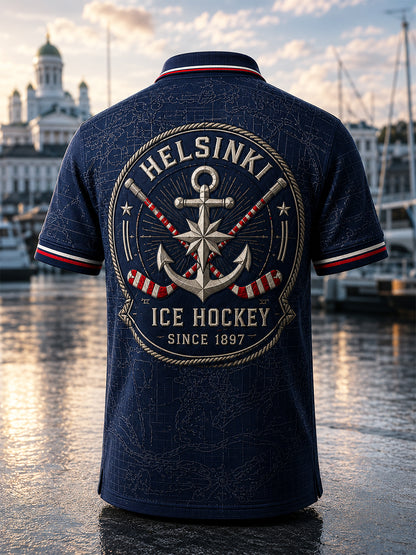 Miesten retro suomalainen jääkiekko HIFK-polkopaita