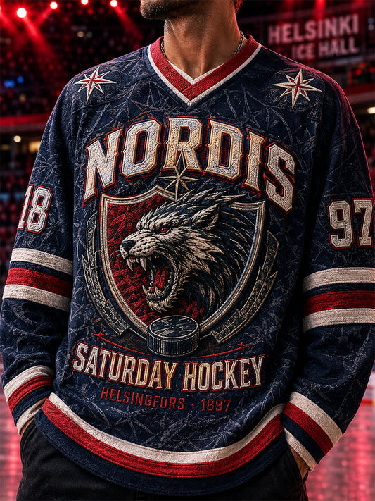 Miesten Retro Suomen jääkiekko HIFK Lover Pitkähiha T-paiti
