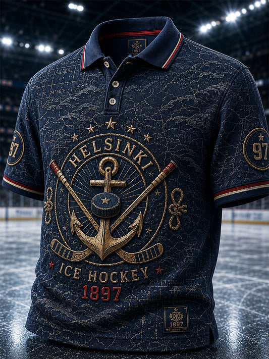 Miesten retro suomalainen jääkiekko HIFK-polkopaita