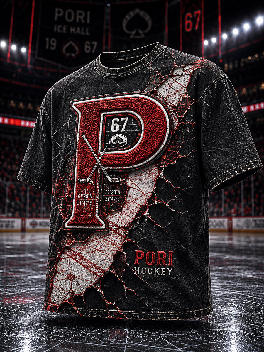 Miesten Retro Porin Ässät Suomen jääkiekkoystävä Pitkähiha T-paiti