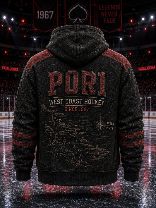 Miesten retro Porin Ässät -suomihokkifani pitkähihainen huppari