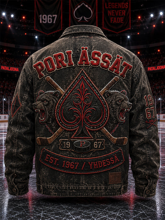 Miesten Retro Porin Ässät Suomen jääkiekko Rakastaja pitkähihaakas