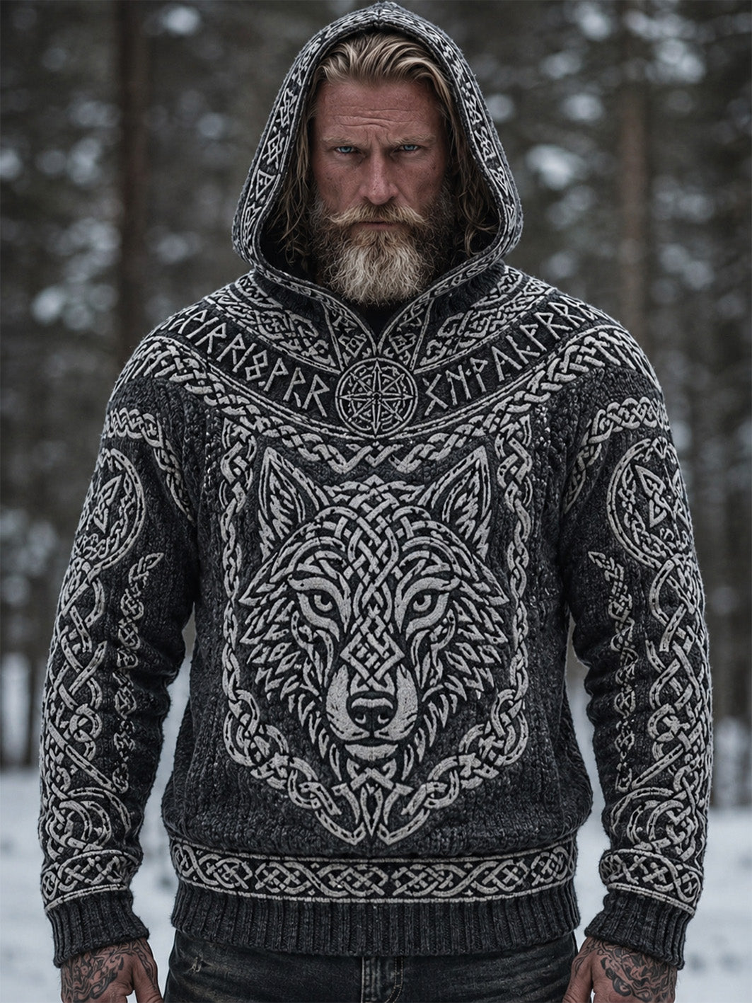 Miesten Viking susi pää kuvio suunnittelu rento lämmin jäljitelmä villapaiden