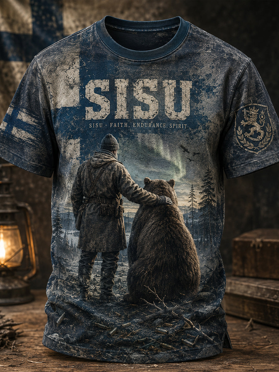 Miesten suomalainen veteraani Sisu -lyhythihainen t-paita