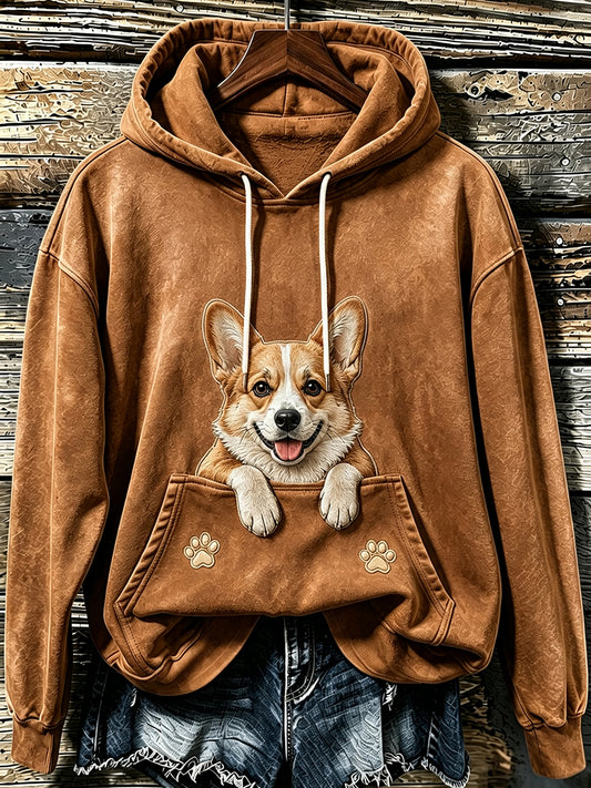 Naisten ihana Peeking Corgi & Tassat Print Huppupaikka