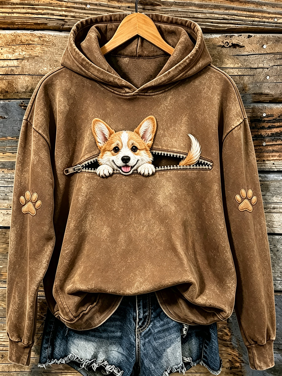 Naisten söpö Peeking Corgi & Tassat Print Huppupaikka