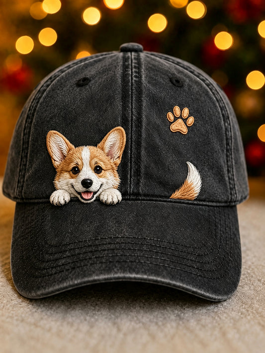 Söpö Peeking Corgi Koira & Puu tulostus Vintage Pesty Hatta