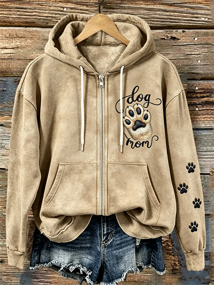 Naisten koira äiti huima koira Paw & Puw Prints Cozy Full Zip Hoodies