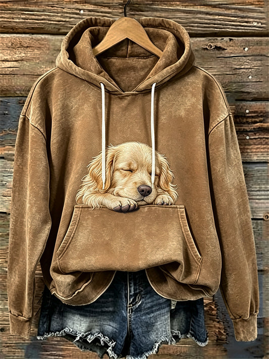 Naisten ihana nukkuva kultainen retriever koira tulosta viihtyisä huppari
