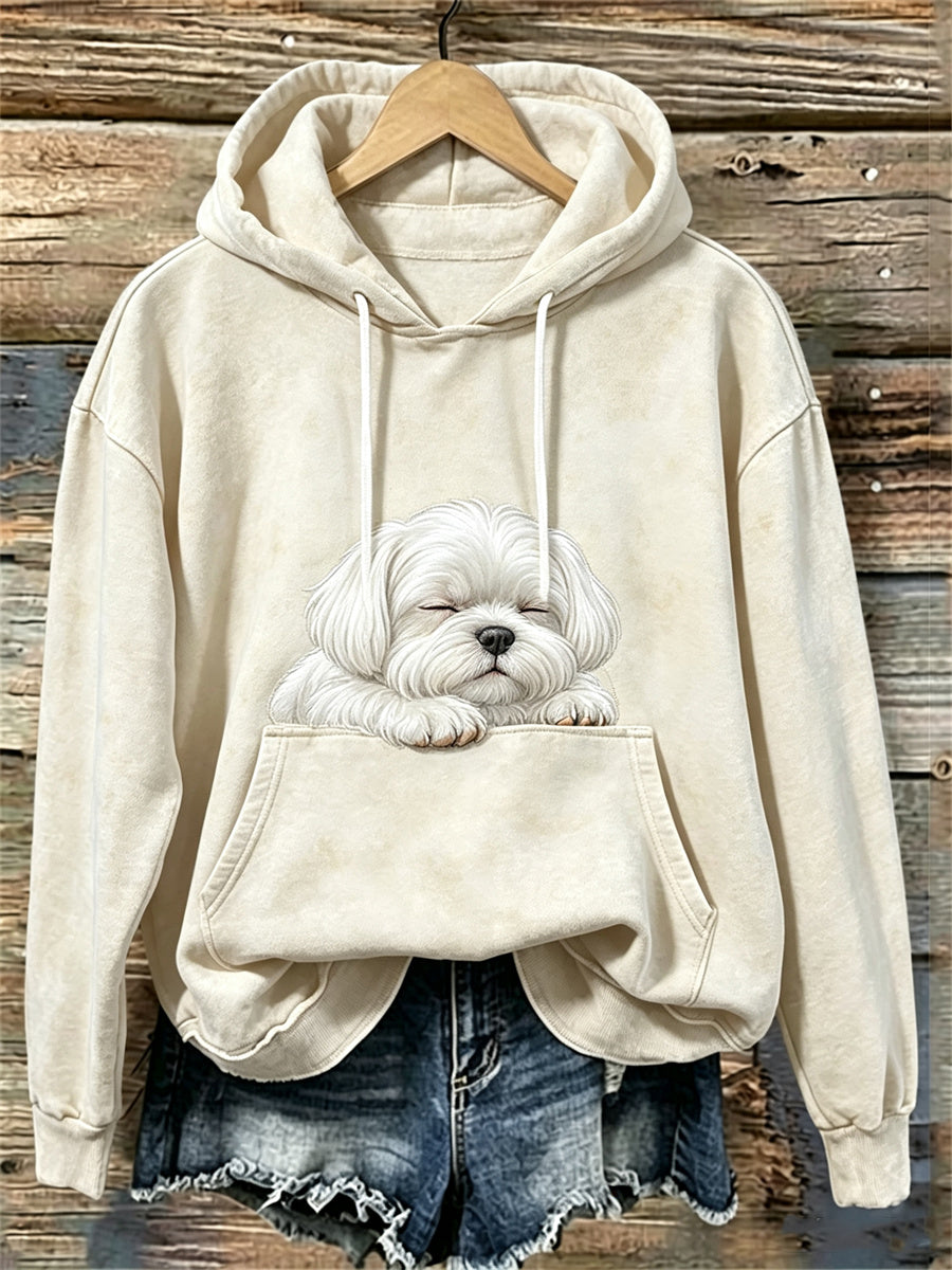 Naisten ihana nukkuva Maltan koira Print Cozy Hoodie Print