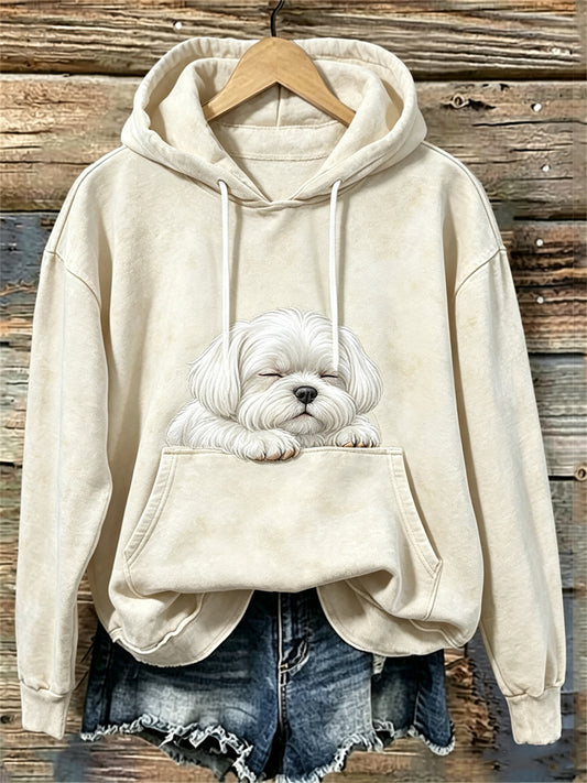 Naisten ihana nukkuva Maltan koira Print Cozy Hoodie Print