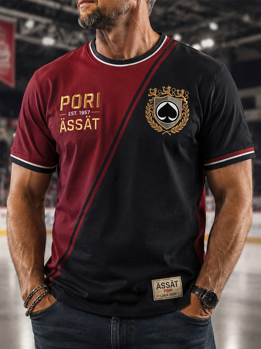 Miesten retro Porin Ässät -suomihokkifani pitkähihmainen t-paita